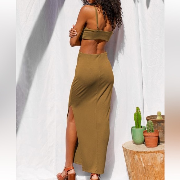 A9 - 479 Lulus Opening Night Olive Green Cutout Bodycon maxi dress size medium - Picture 3 of 14